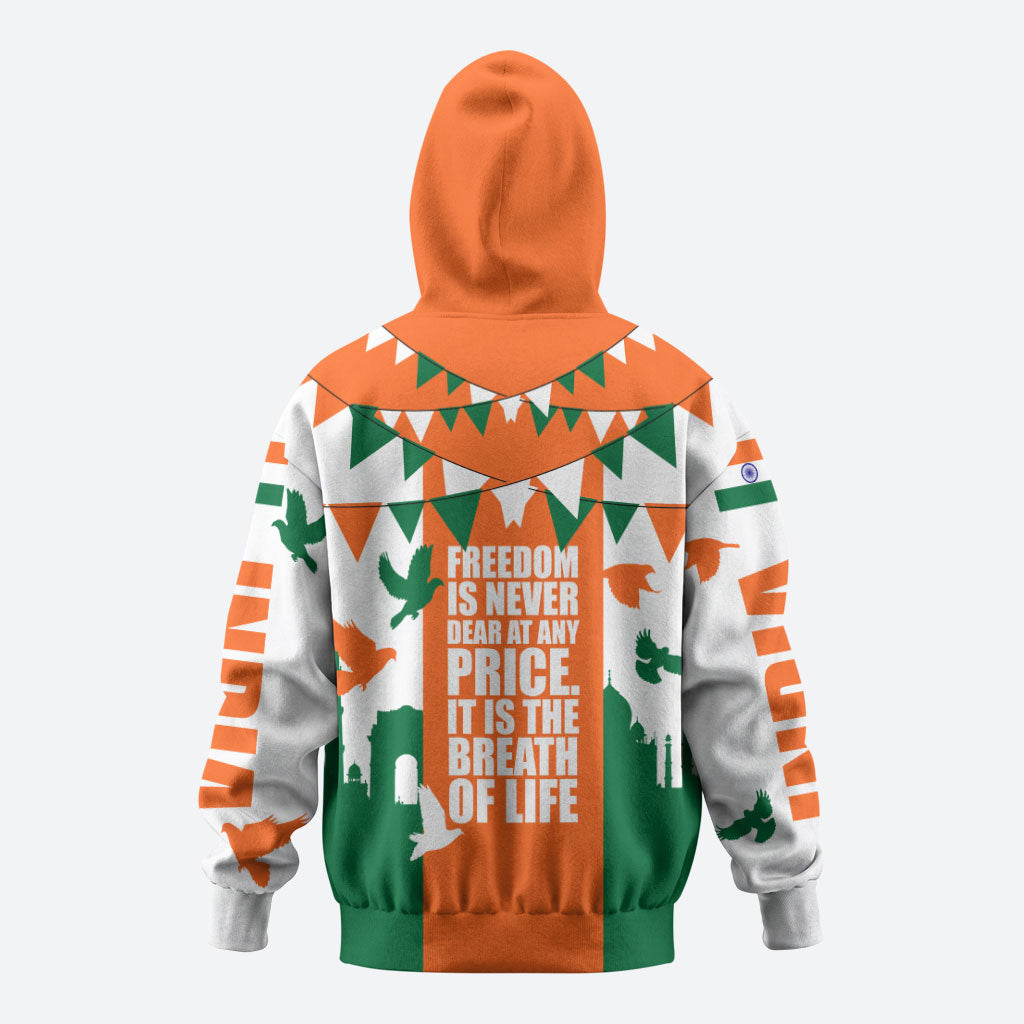 India Patriotic Freedom Hoodie Flag Colors Raised Fist Typography Graphic