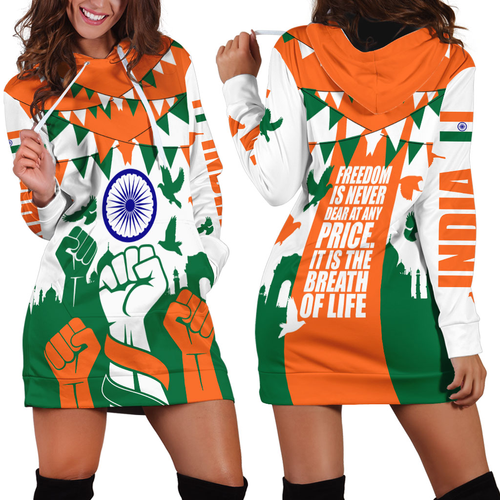 India Patriotic Freedom Hoodie Dress Flag Colors Raised Fist Typography Graphic