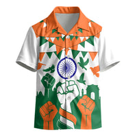 India Patriotic Freedom Kid Hawaiian Shirt Flag Colors Raised Fist Typography Graphic