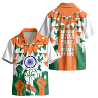 India Patriotic Freedom Kid Hawaiian Shirt Flag Colors Raised Fist Typography Graphic