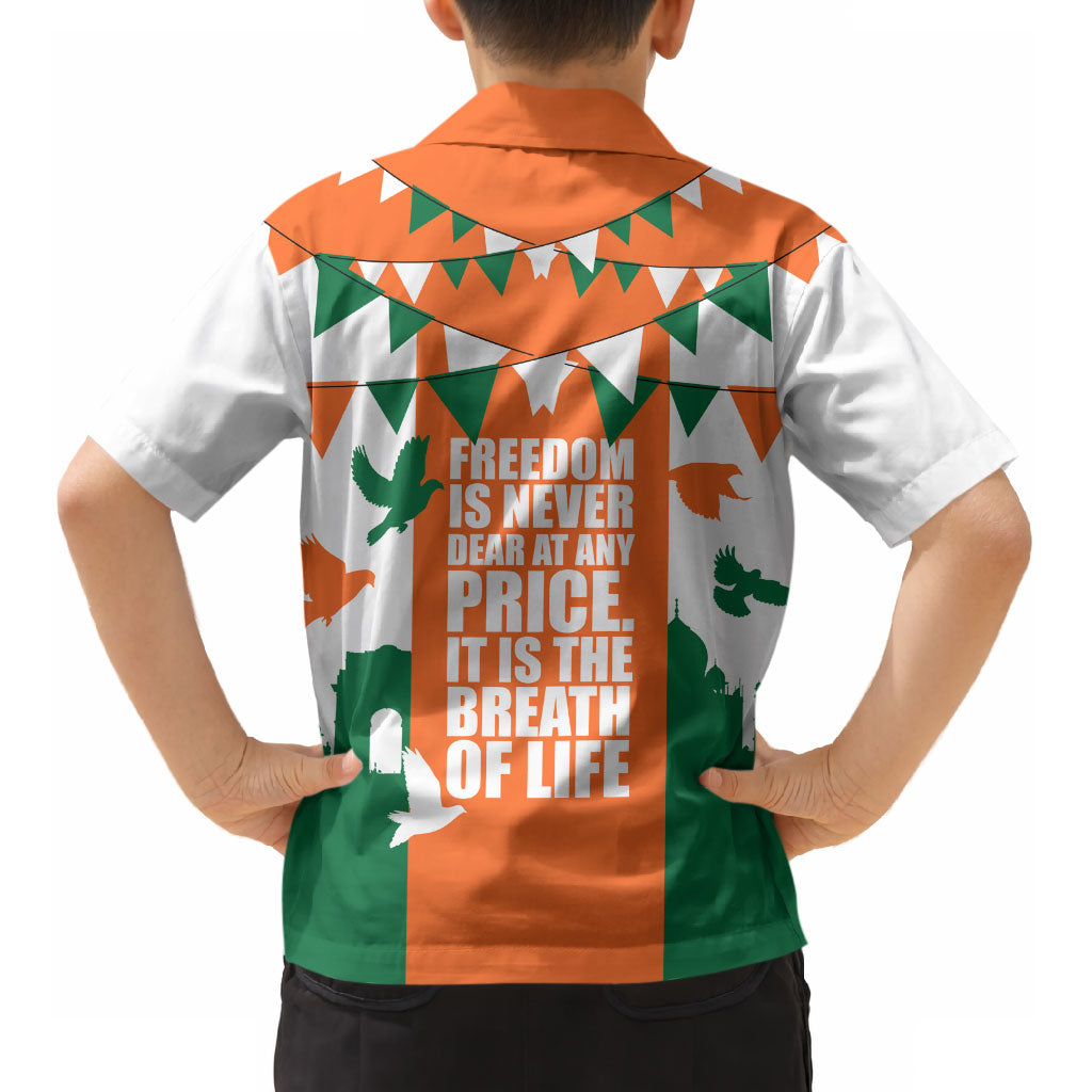 India Patriotic Freedom Kid Hawaiian Shirt Flag Colors Raised Fist Typography Graphic