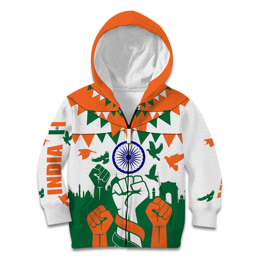 India Patriotic Freedom Kid Hoodie Flag Colors Raised Fist Typography Graphic