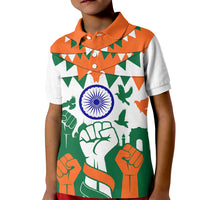India Patriotic Freedom Kid Polo Shirt Flag Colors Raised Fist Typography Graphic