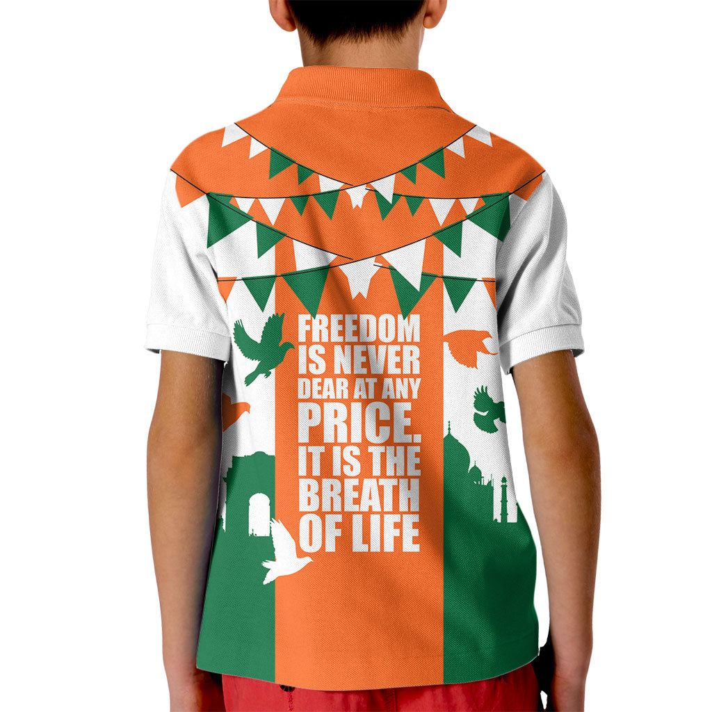 India Patriotic Freedom Kid Polo Shirt Flag Colors Raised Fist Typography Graphic