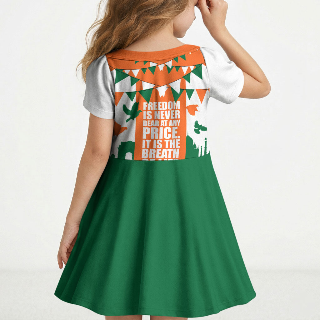 India Patriotic Freedom Kid Short Sleeve Dress Flag Colors Raised Fist Typography Graphic