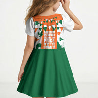 India Patriotic Freedom Kid Short Sleeve Dress Flag Colors Raised Fist Typography Graphic
