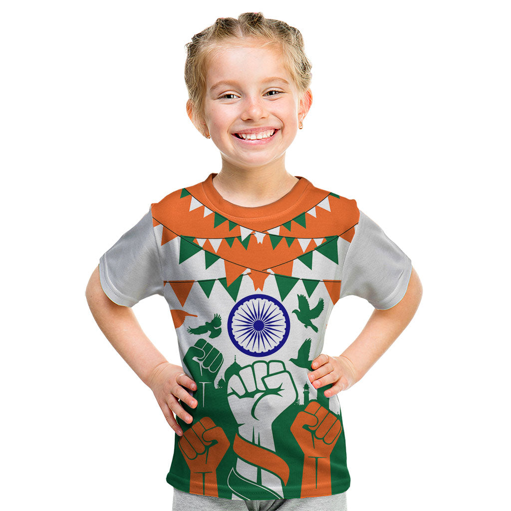 India Patriotic Freedom Kid T Shirt Flag Colors Raised Fist Typography Graphic