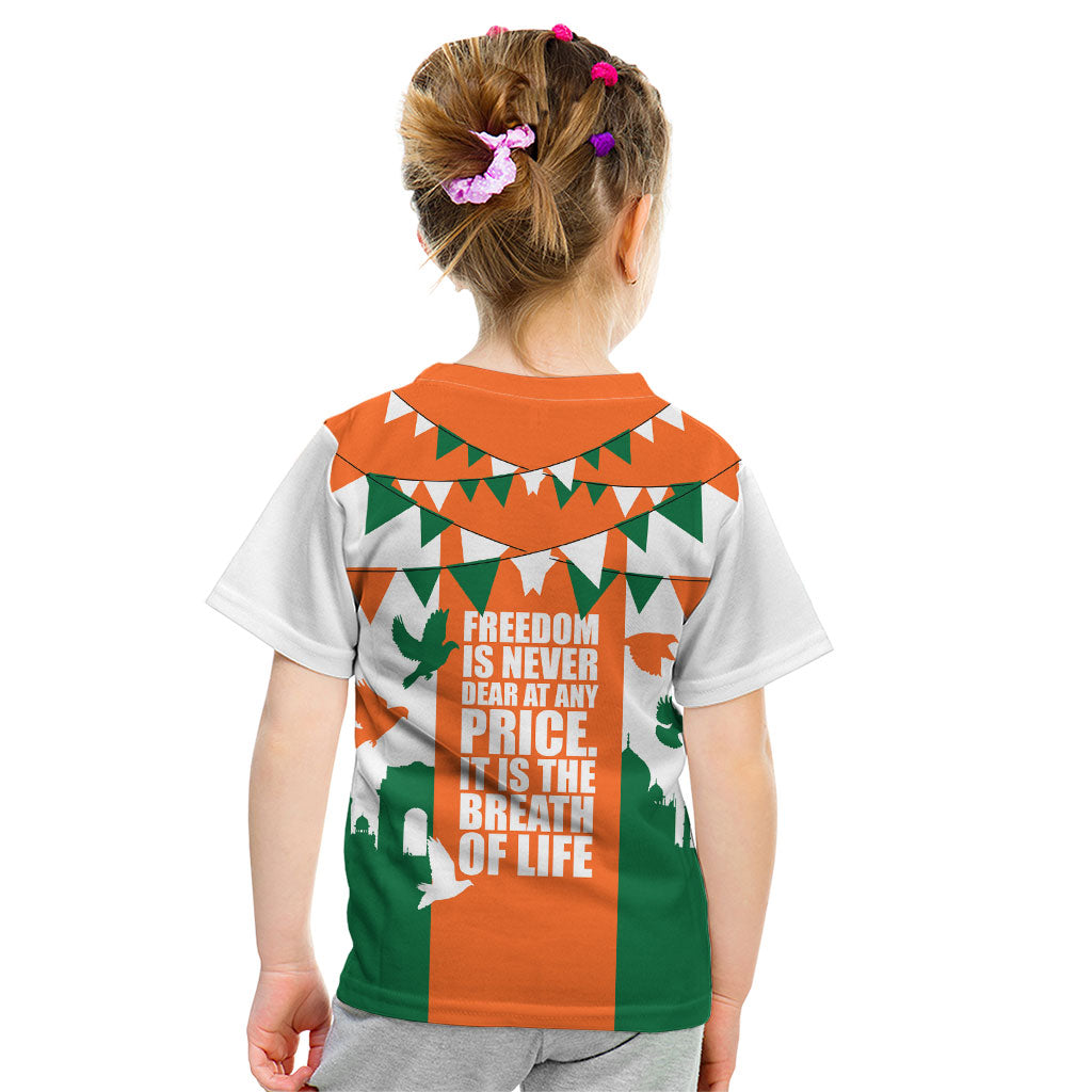 India Patriotic Freedom Kid T Shirt Flag Colors Raised Fist Typography Graphic