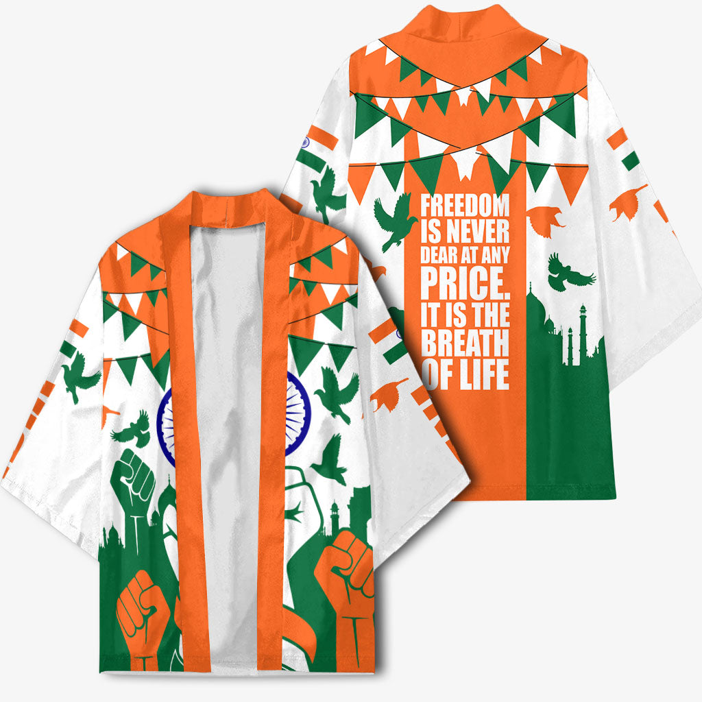 India Patriotic Freedom Kimono Flag Colors Raised Fist Typography Graphic
