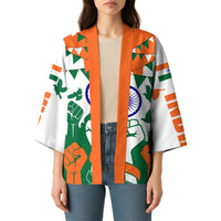 India Patriotic Freedom Kimono Flag Colors Raised Fist Typography Graphic