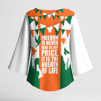 India Patriotic Freedom Kimono Sleeve Blouse Flag Colors Raised Fist Typography Graphic