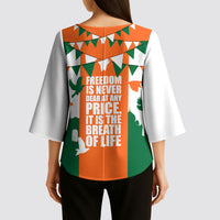 India Patriotic Freedom Kimono Sleeve Blouse Flag Colors Raised Fist Typography Graphic