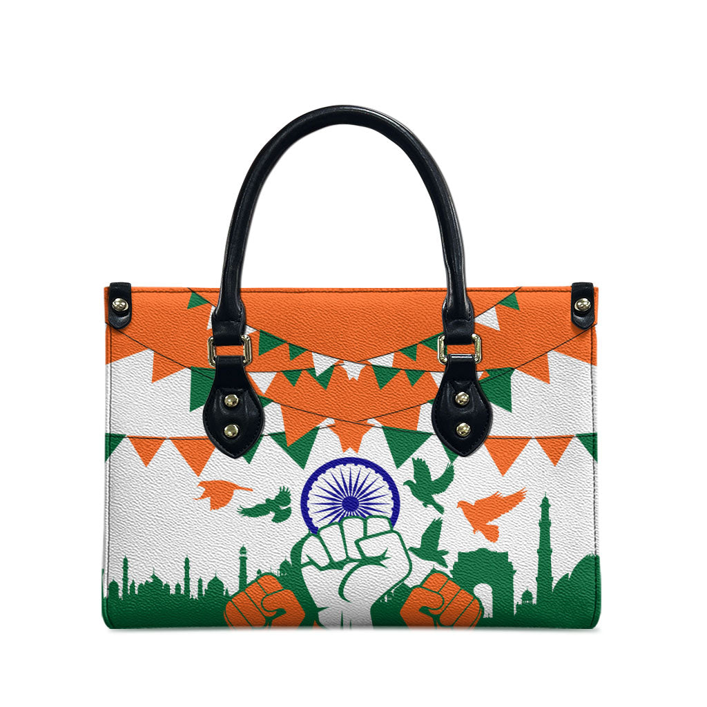 India Patriotic Freedom Leather Bag Flag Colors Raised Fist Typography Graphic