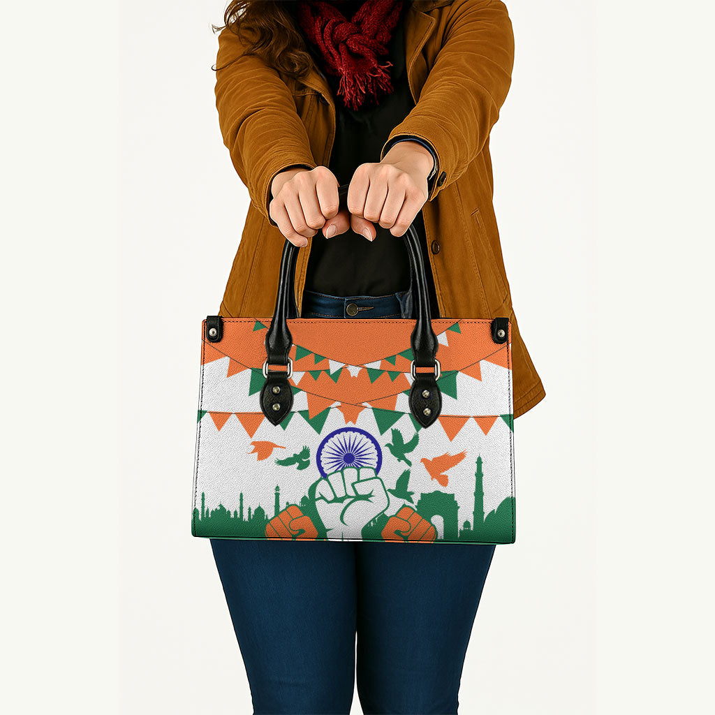 India Patriotic Freedom Leather Bag Flag Colors Raised Fist Typography Graphic