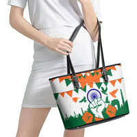 India Patriotic Freedom Leather Tote Bag Flag Colors Raised Fist Typography Graphic