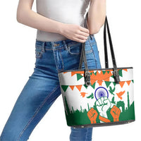 India Patriotic Freedom Leather Tote Bag Flag Colors Raised Fist Typography Graphic