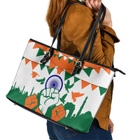 India Patriotic Freedom Leather Tote Bag Flag Colors Raised Fist Typography Graphic