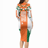 India Patriotic Freedom Long Sleeve Bodycon Dress Flag Colors Raised Fist Typography Graphic