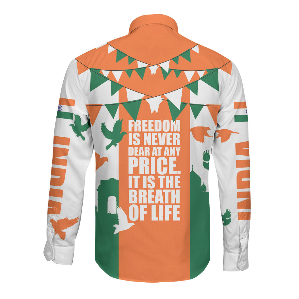 India Patriotic Freedom Long Sleeve Button Shirt Flag Colors Raised Fist Typography Graphic