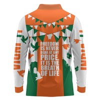 India Patriotic Freedom Long Sleeve Polo Shirt Flag Colors Raised Fist Typography Graphic