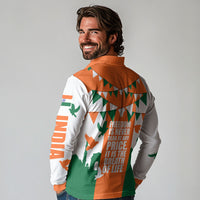 India Patriotic Freedom Long Sleeve Polo Shirt Flag Colors Raised Fist Typography Graphic