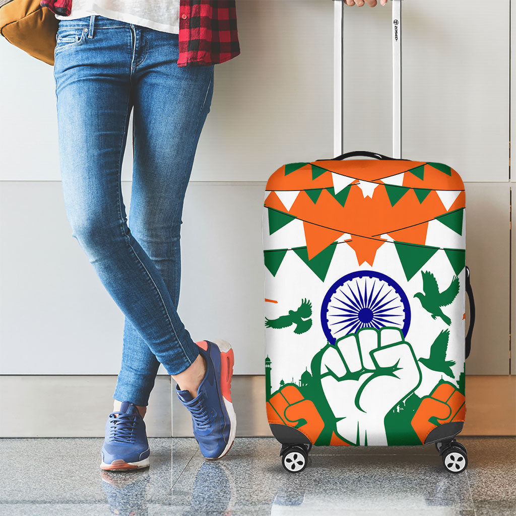 India Patriotic Freedom Luggage Cover Flag Colors Raised Fist Typography Graphic