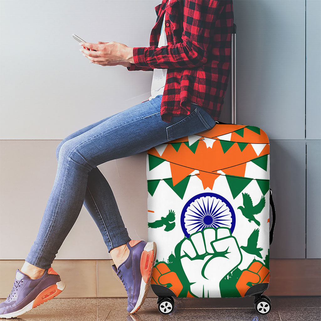 India Patriotic Freedom Luggage Cover Flag Colors Raised Fist Typography Graphic