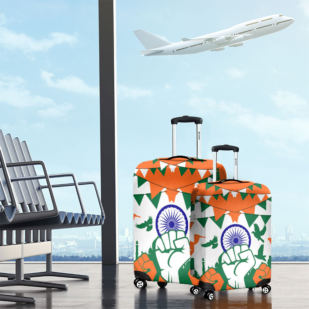 India Patriotic Freedom Luggage Cover Flag Colors Raised Fist Typography Graphic