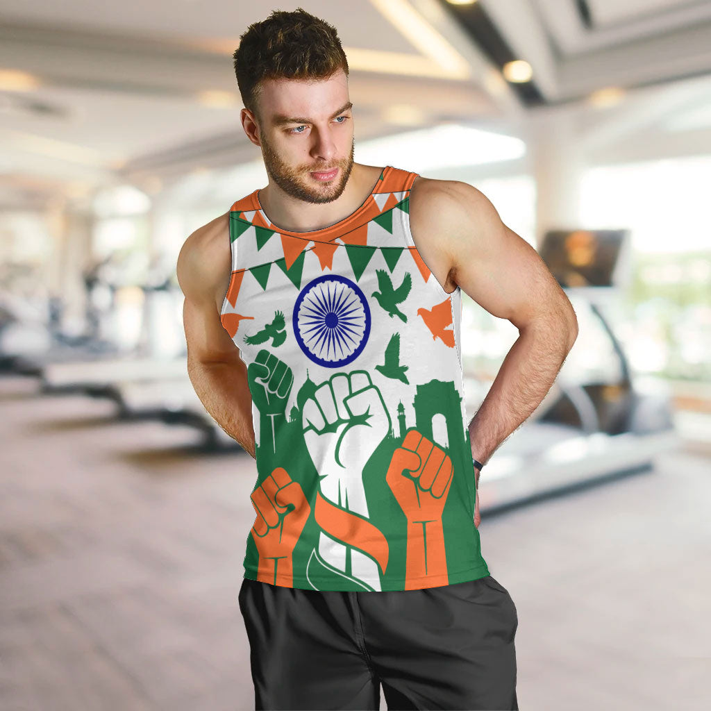 India Patriotic Freedom Men Tank Top Flag Colors Raised Fist Typography Graphic