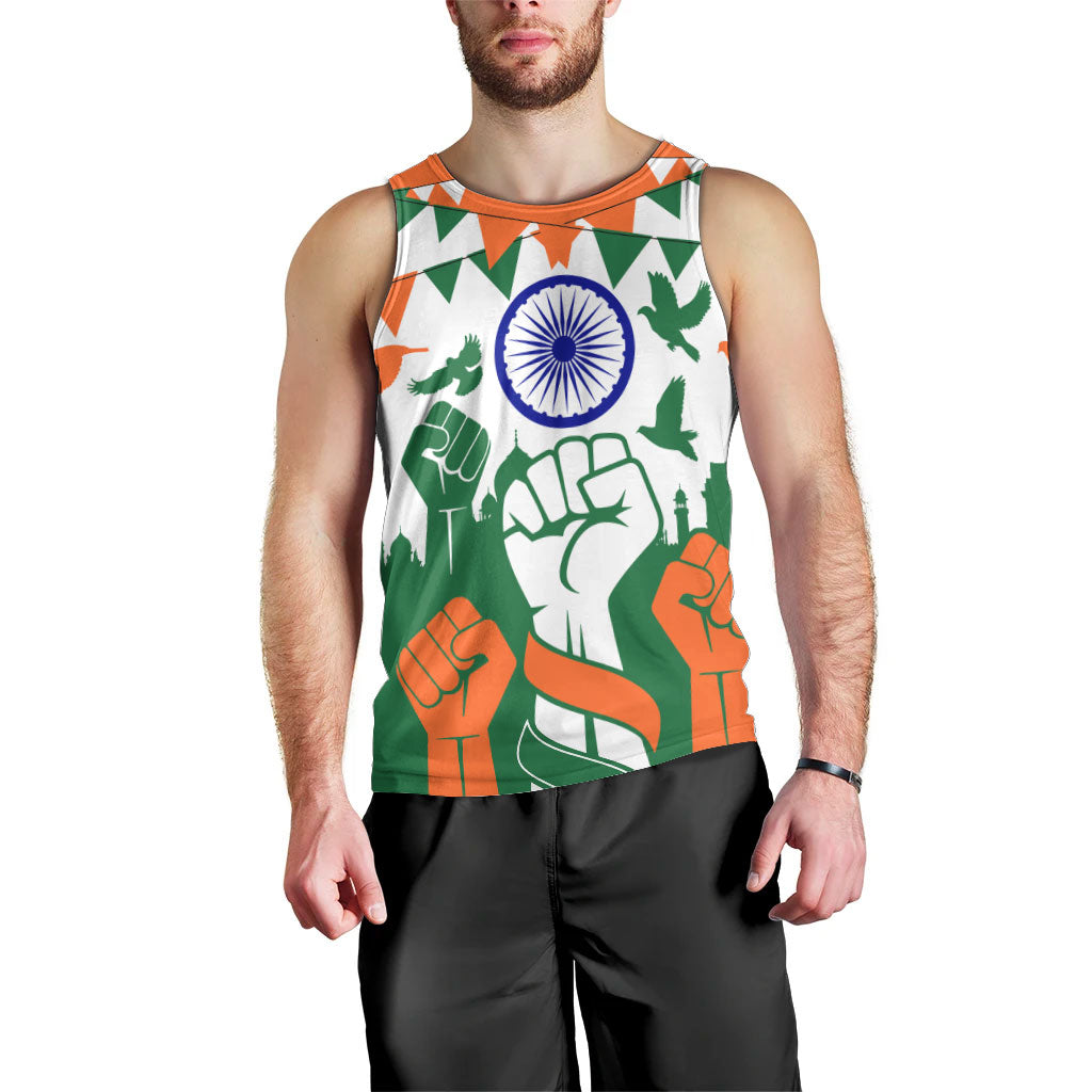 India Patriotic Freedom Men Tank Top Flag Colors Raised Fist Typography Graphic