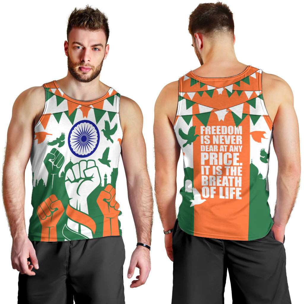 India Patriotic Freedom Men Tank Top Flag Colors Raised Fist Typography Graphic