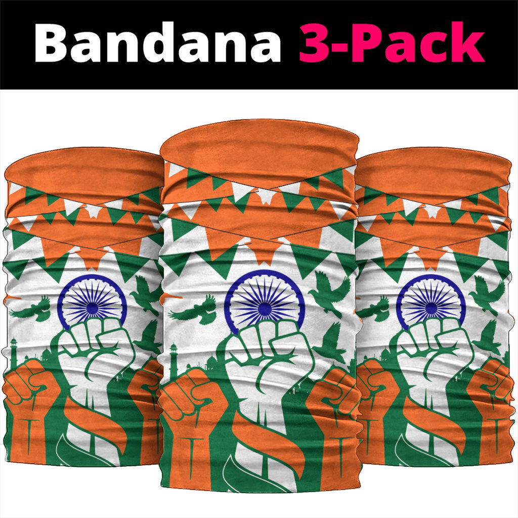 India Patriotic Freedom Neck Gaiter Flag Colors Raised Fist Typography Graphic