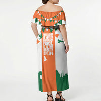 India Patriotic Freedom Off Shoulder Maxi Dress Flag Colors Raised Fist Typography Graphic
