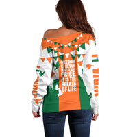 India Patriotic Freedom Off Shoulder Sweater Flag Colors Raised Fist Typography Graphic