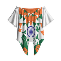 India Patriotic Freedom Off Shoulder Wrap Waist Top Flag Colors Raised Fist Typography Graphic