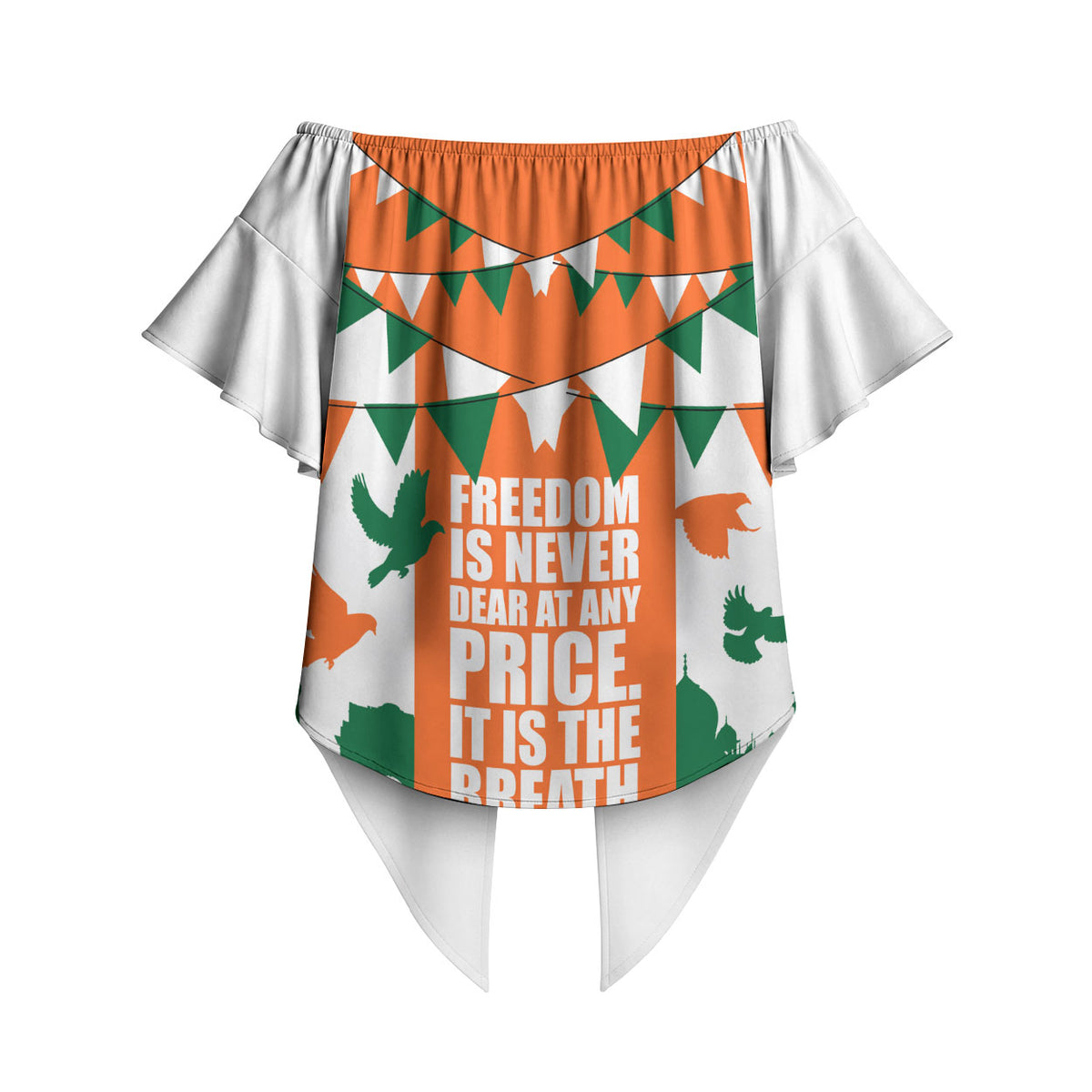 India Patriotic Freedom Off Shoulder Wrap Waist Top Flag Colors Raised Fist Typography Graphic