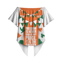India Patriotic Freedom Off Shoulder Wrap Waist Top Flag Colors Raised Fist Typography Graphic