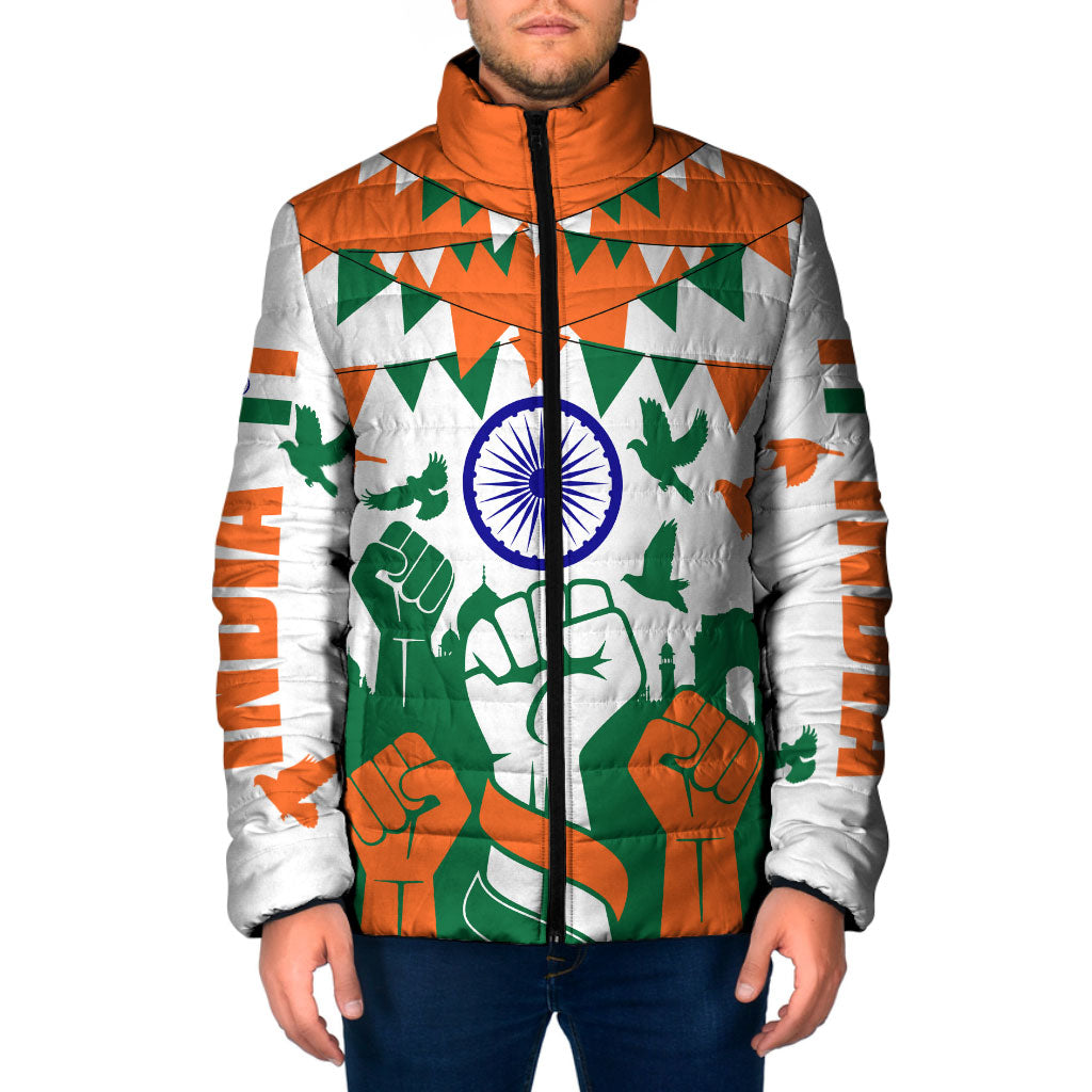 India Patriotic Freedom Padded Jacket Flag Colors Raised Fist Typography Graphic