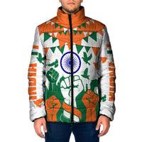 India Patriotic Freedom Padded Jacket Flag Colors Raised Fist Typography Graphic