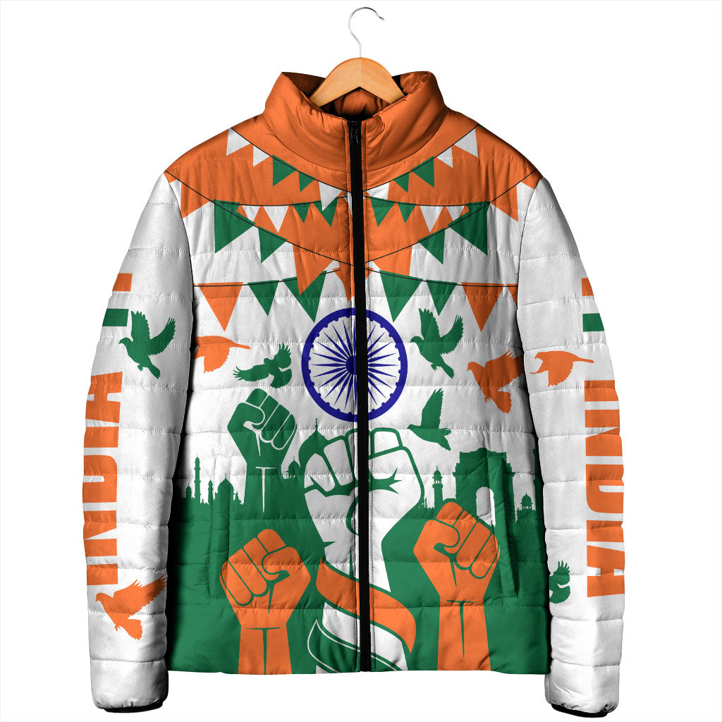 India Patriotic Freedom Padded Jacket Flag Colors Raised Fist Typography Graphic