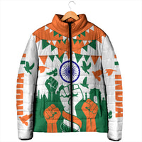 India Patriotic Freedom Padded Jacket Flag Colors Raised Fist Typography Graphic