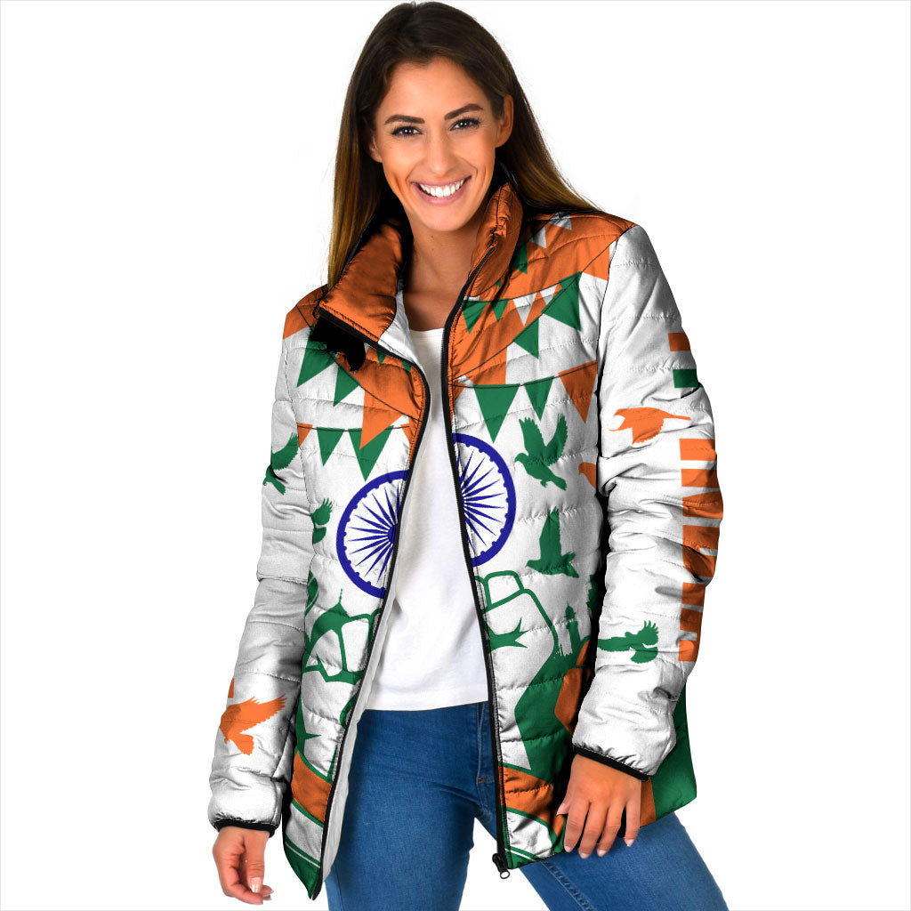 India Patriotic Freedom Padded Jacket Flag Colors Raised Fist Typography Graphic