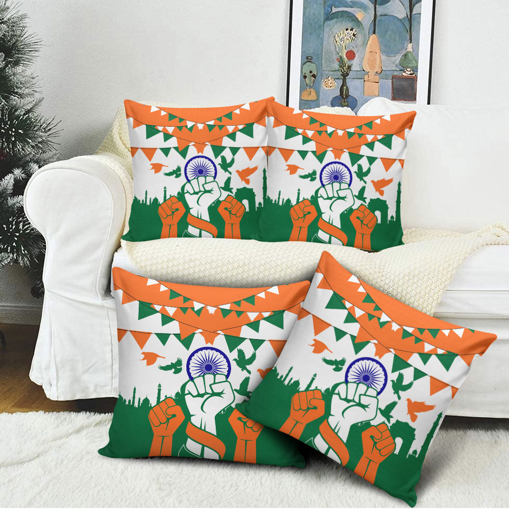 India Patriotic Freedom Pillow Cover Flag Colors Raised Fist Typography Graphic