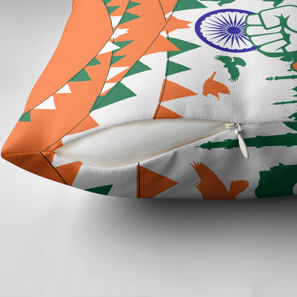 India Patriotic Freedom Pillow Cover Flag Colors Raised Fist Typography Graphic