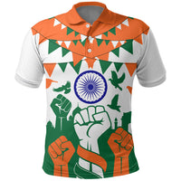 India Patriotic Freedom Polo Shirt Flag Colors Raised Fist Typography Graphic