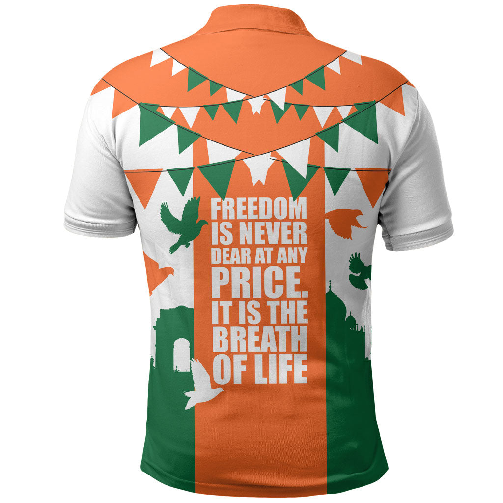 India Patriotic Freedom Polo Shirt Flag Colors Raised Fist Typography Graphic