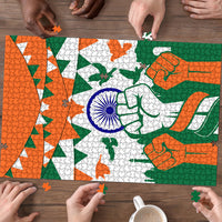 India Patriotic Freedom Puzzle Flag Colors Raised Fist Typography Graphic