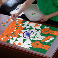 India Patriotic Freedom Puzzle Flag Colors Raised Fist Typography Graphic