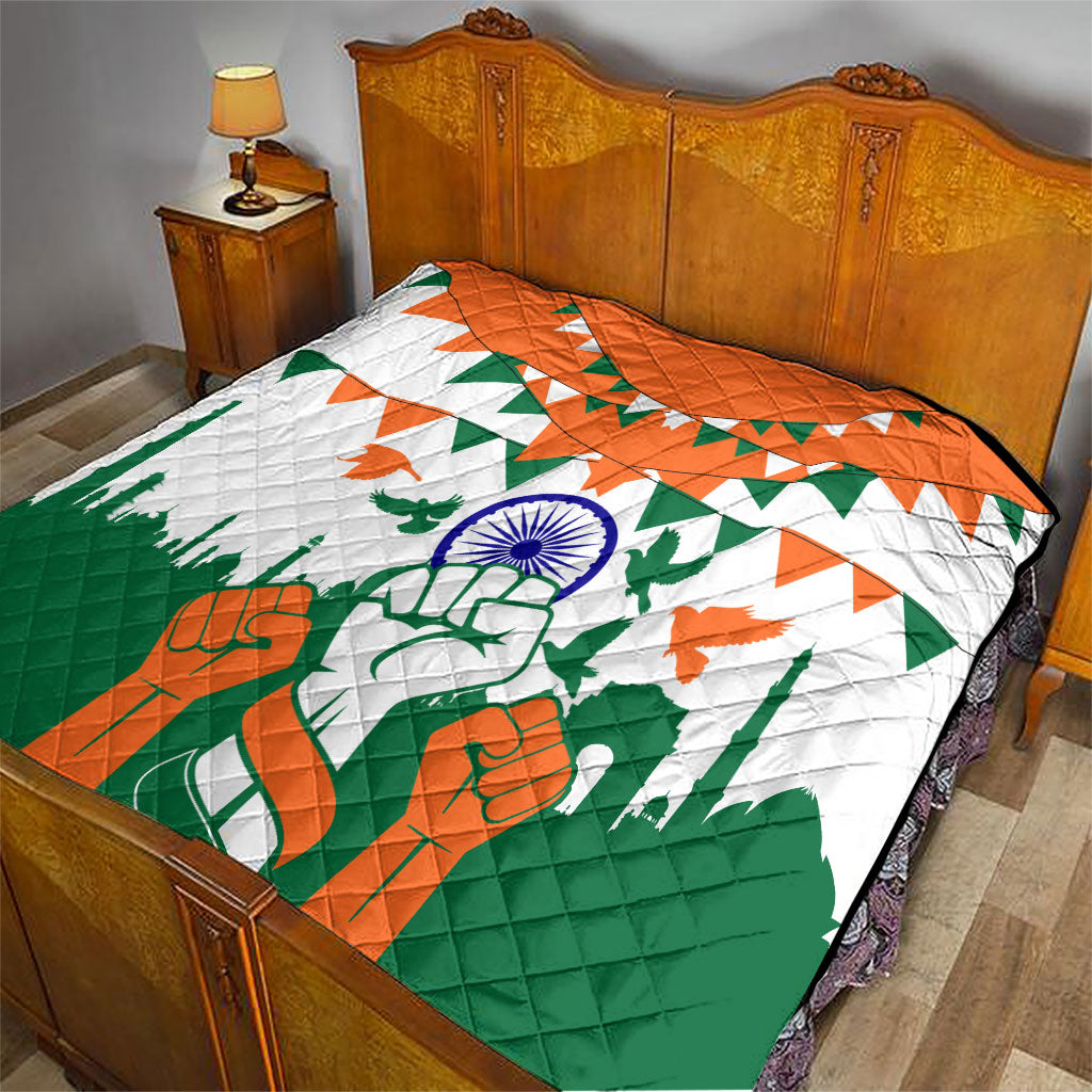 India Patriotic Freedom Quilt Flag Colors Raised Fist Typography Graphic