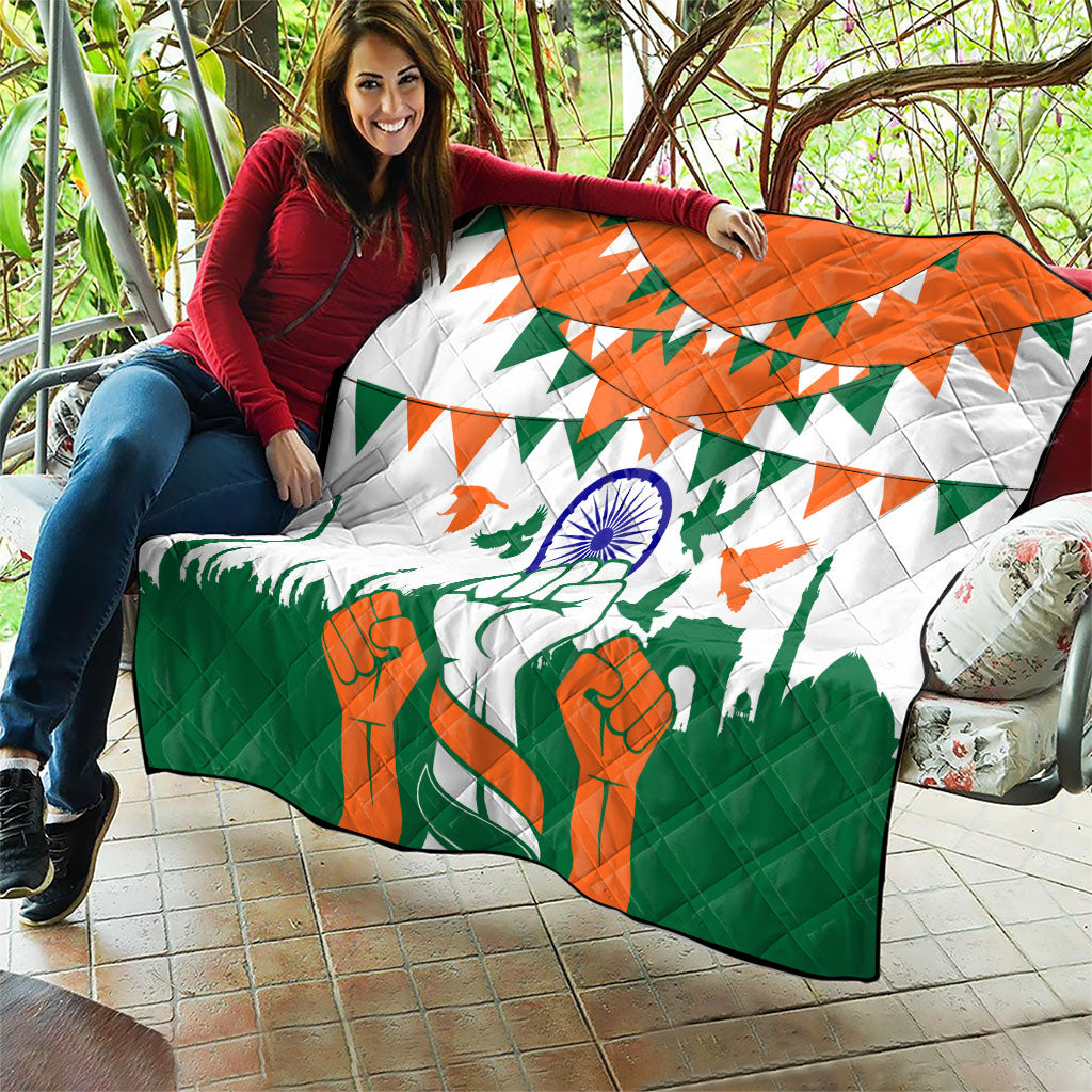India Patriotic Freedom Quilt Flag Colors Raised Fist Typography Graphic